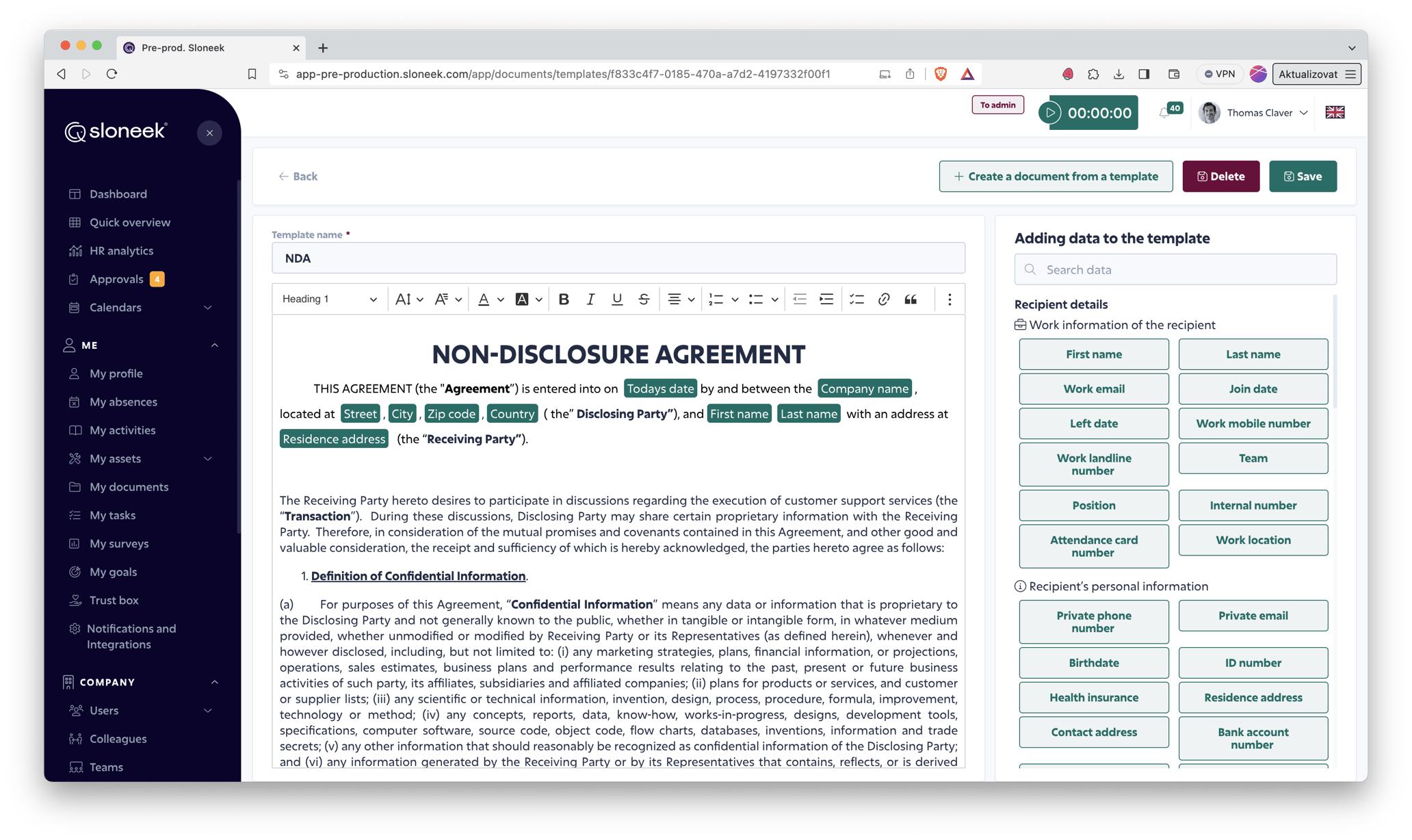 Typed Document Example Creating a document from a template
